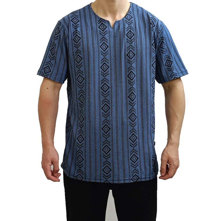 تیشرت یقه کوبایی آبی مراکشی