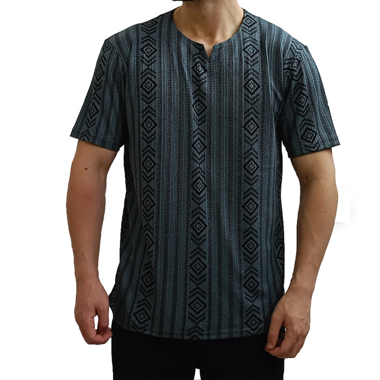 تیشرت یقه کوبایی سبز دودی مراکشی