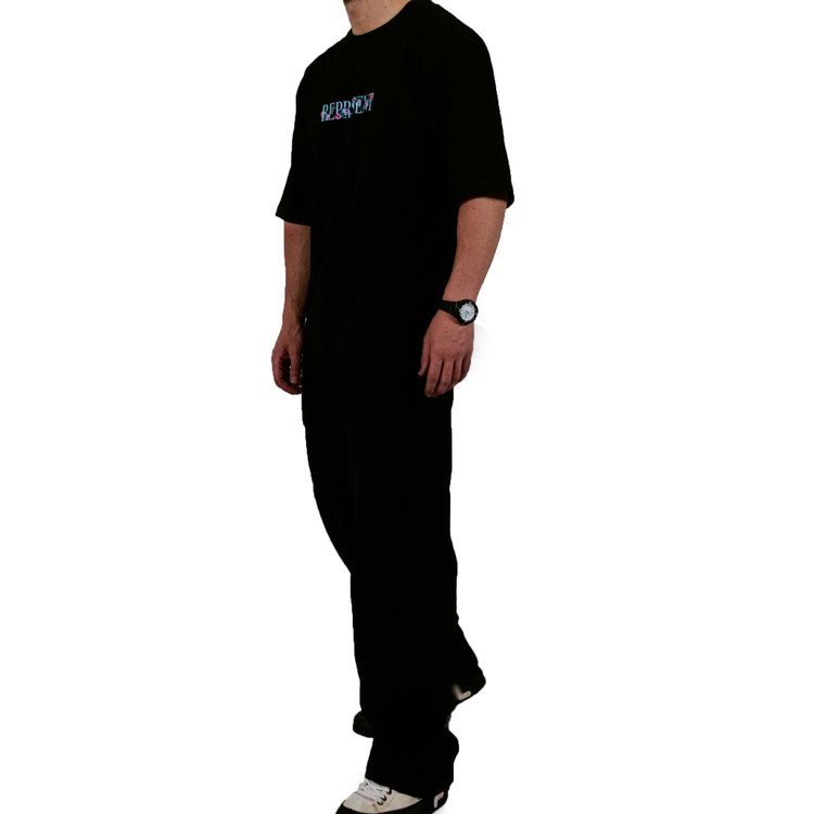 تیشرت آستین کوتاه مردانه مشکی نخ پنبه طرح گل برند مچینست