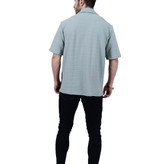 شرت آستین کوتاه مردانه طوسی خنک پارچه مراکشی طرح یقه نیم زیپ