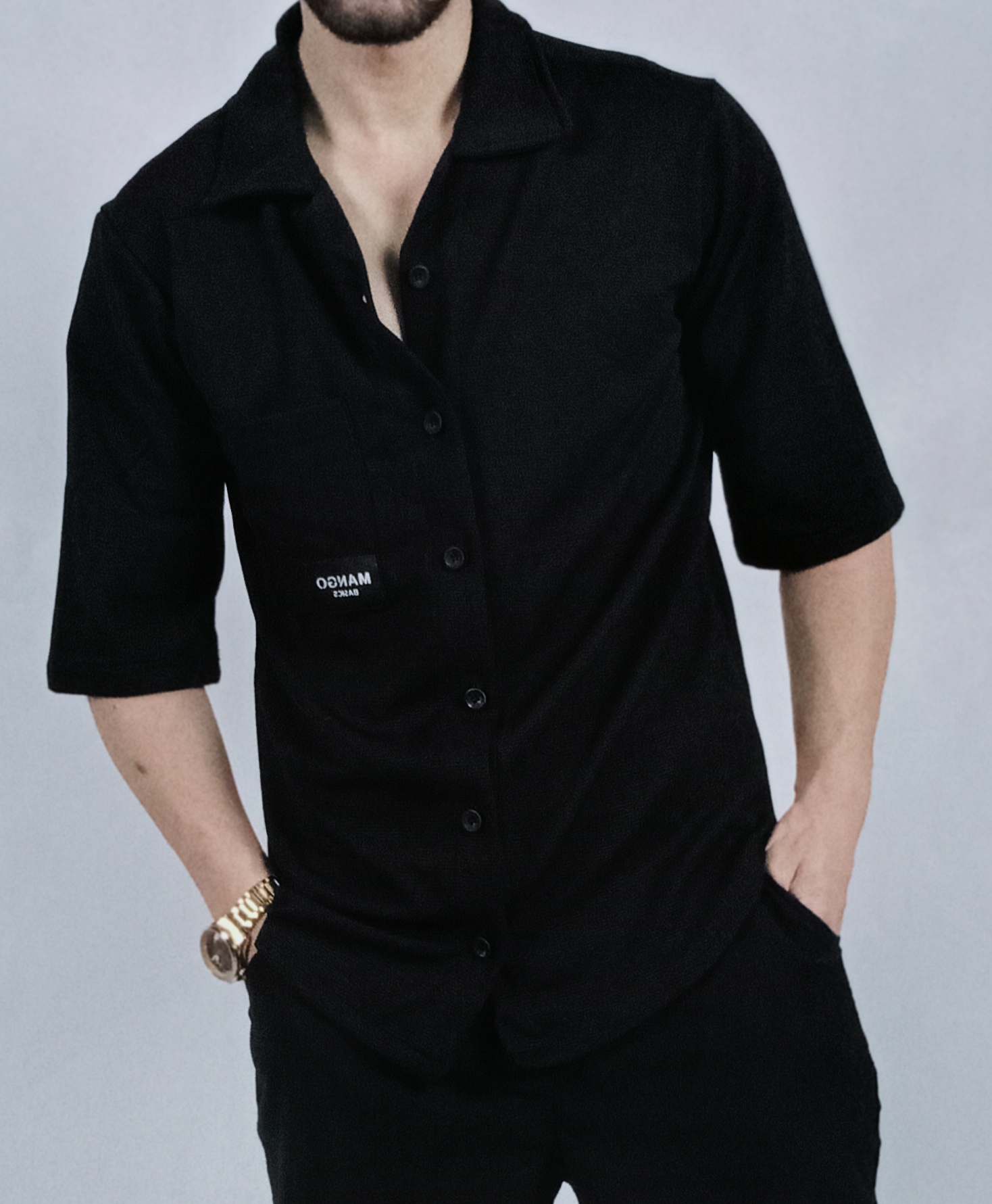 پیراهن آستین کوتاه مردانه طرح میله ای مشکی