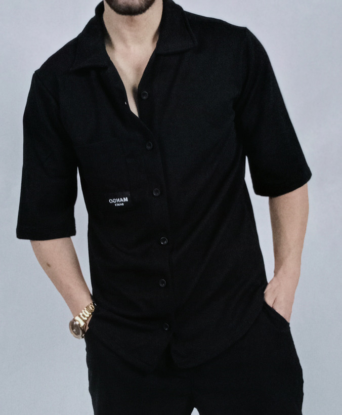 پیراهن آستین کوتاه مردانه طرح میله ای مشکی