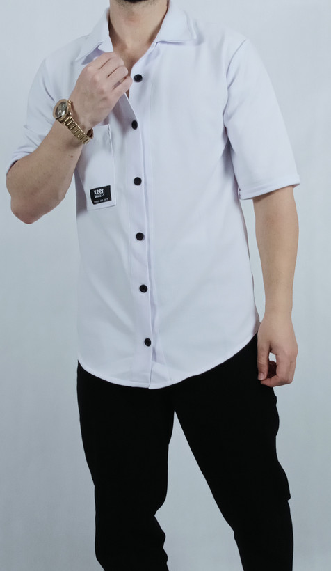 پیراهن آستین کوتاه مردانه طرح میله ای سفید