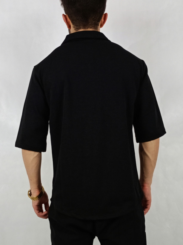 پیراهن آستین کوتاه مردانه طرح میله ای مشکی