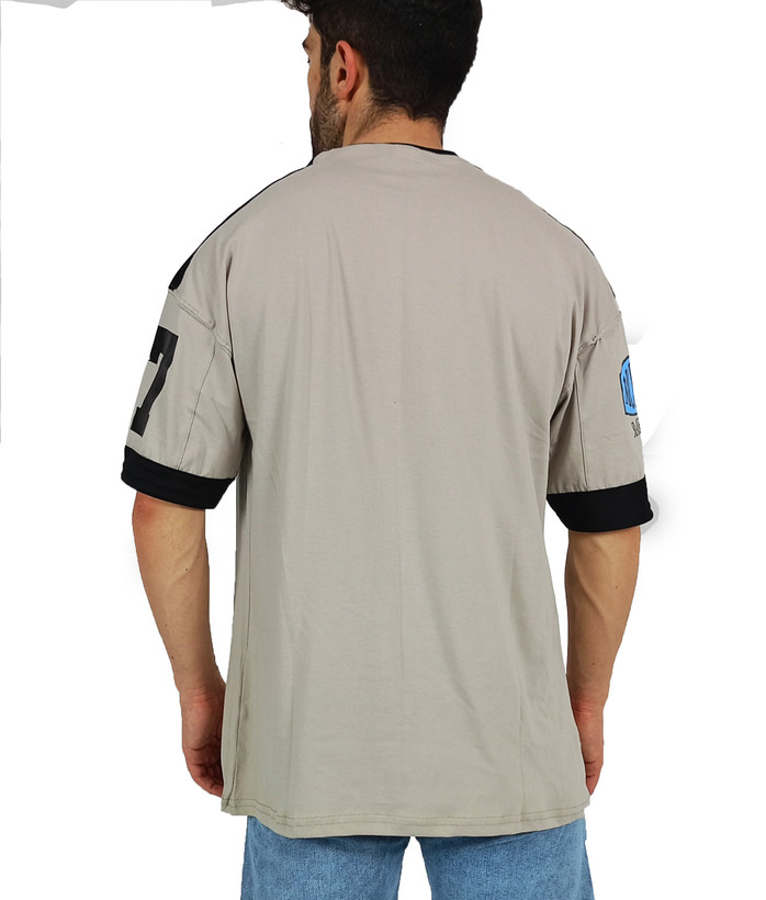 تیشرت آستین کوتاه مردانه کرم قواره باکسی مچینست کپی