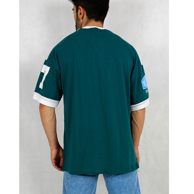 تیشرت آستین کوتاه مردانه سبز قواره باکسی مچینست کپی