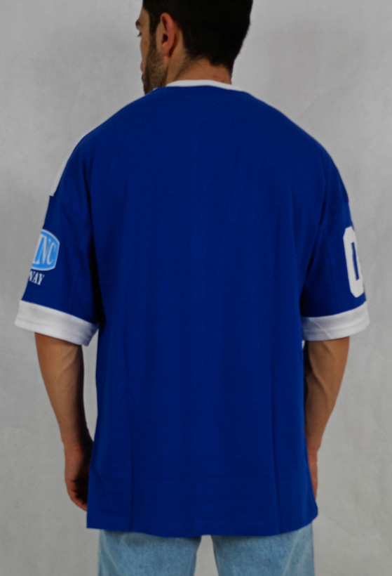 تیشرت آستین کوتاه مردانه آبی قواره باکسی مچینس