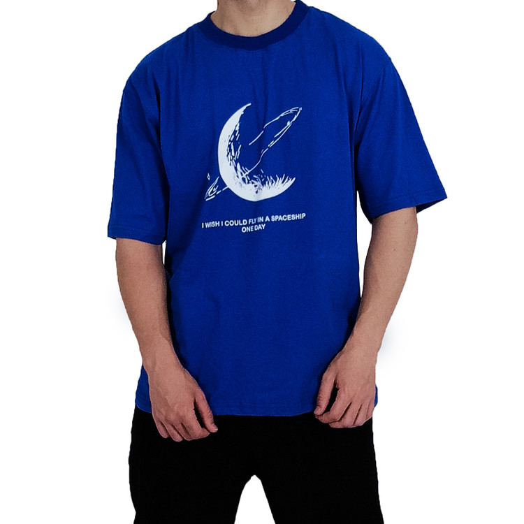تیشرت آستین کوتاه مردانه آبی طرح ماه شب نما کپی