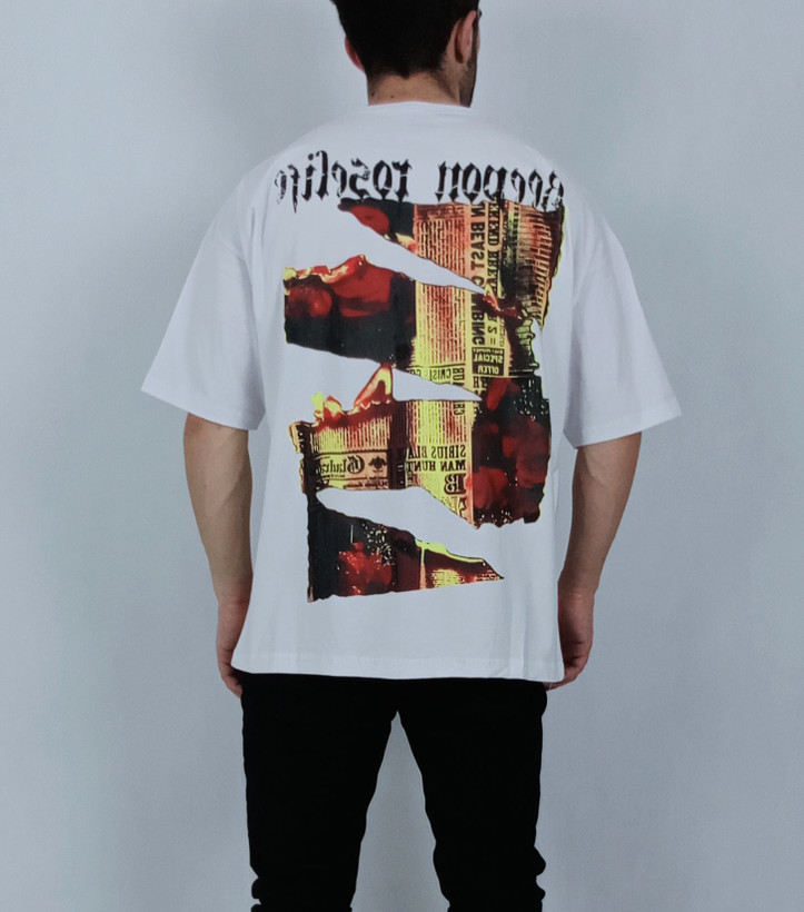 تی شرت آستین کوتاه مردانه سایز بزگ سفید طرحدار