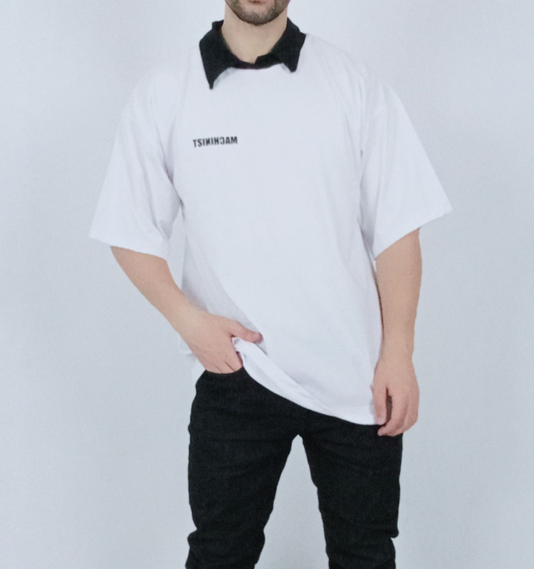 تی شرت آستین کوتاه قواره لش سفید یقه بلایزر