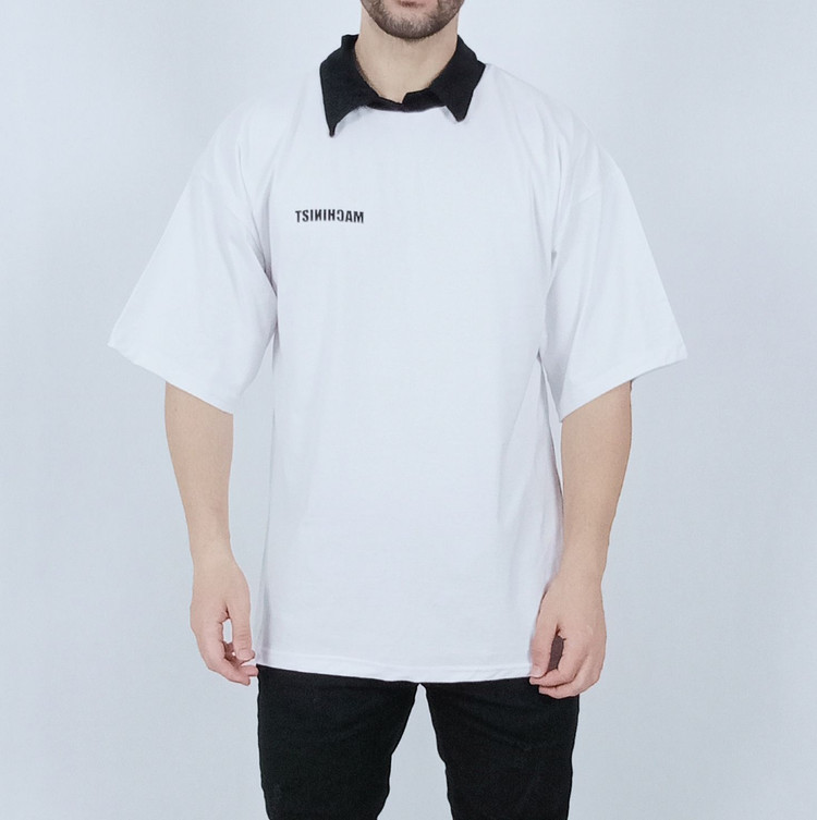 تی شرت آستین کوتاه قواره لش سفید یقه بلایزر