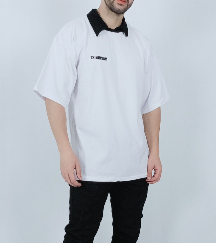 تی شرت آستین کوتاه قواره لش سفید یقه بلایزر