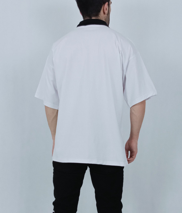 تی شرت آستین کوتاه قواره لش سفید یقه بلایزر