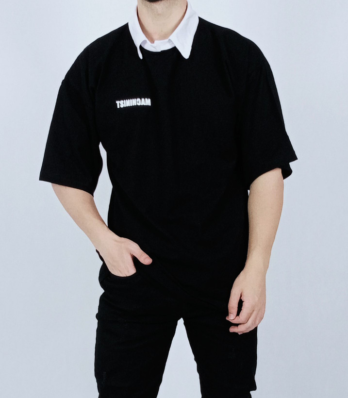 تی شرت آستین کوتاه قواره لش مشکی یقه بلایزر کپی