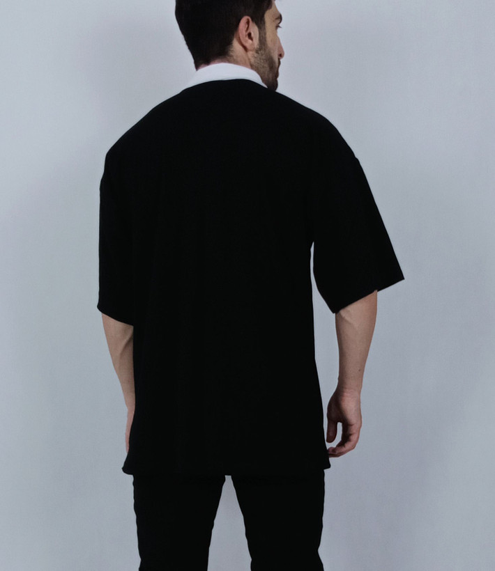 تی شرت آستین کوتاه قواره لش مشکی یقه بلایزر کپی