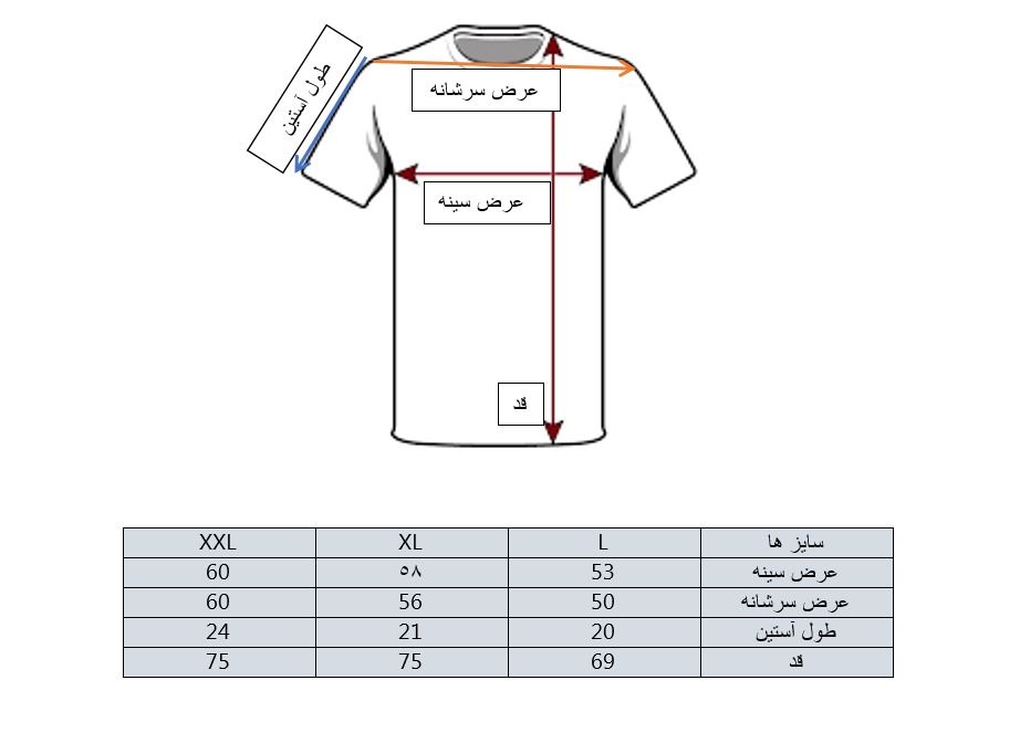 راهنمای سایز بندی تی شرت ساده آستین کوتاه مردانه قواره لش مشکی
