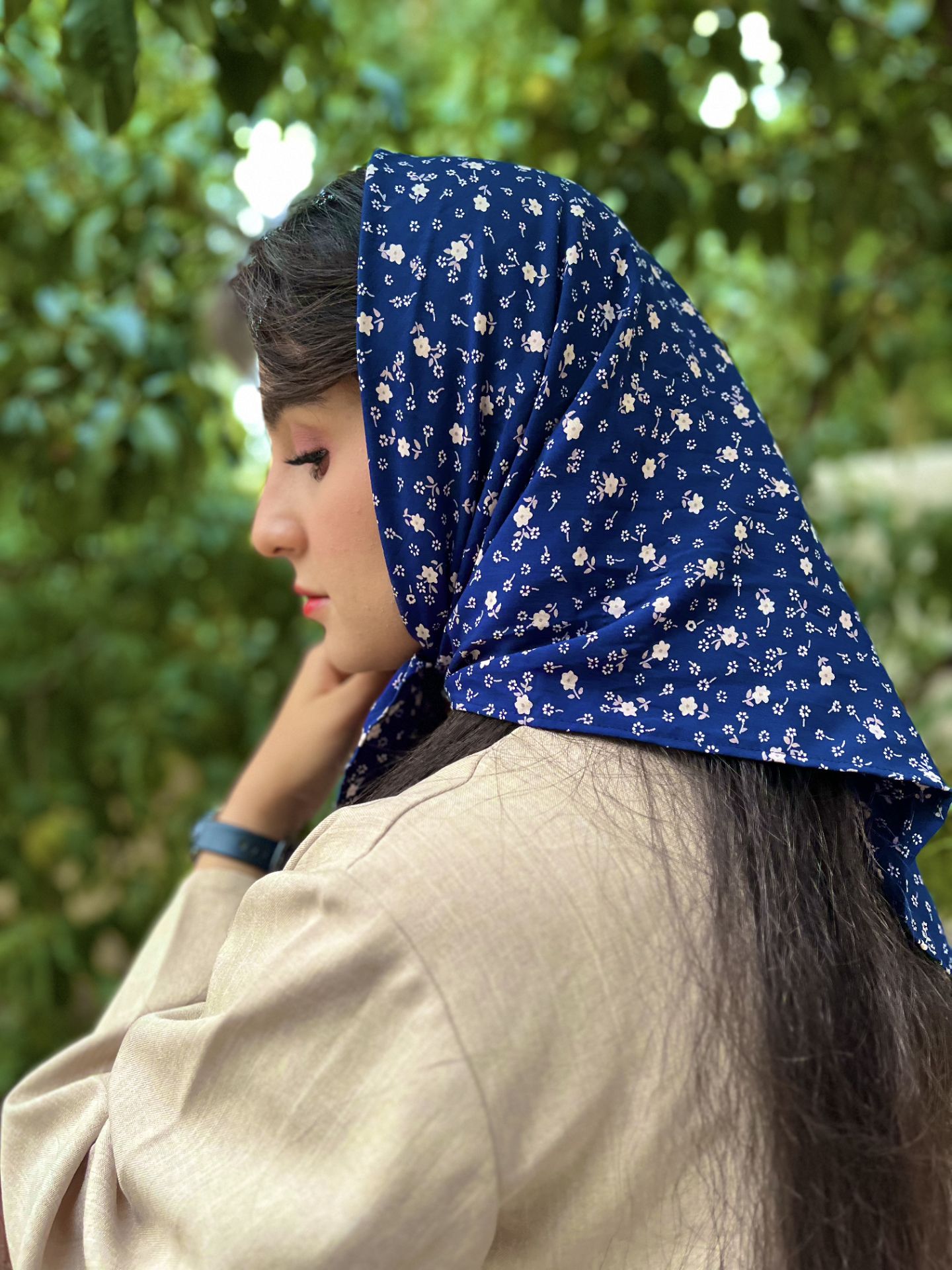 مینی اسکارف دخترانه آبی طرح گل ZIZI SCARF