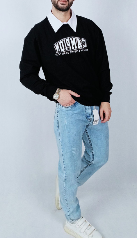 دورس آستین بلند مردانه پاییزه مشکی طرح یقه بلایزر کپی