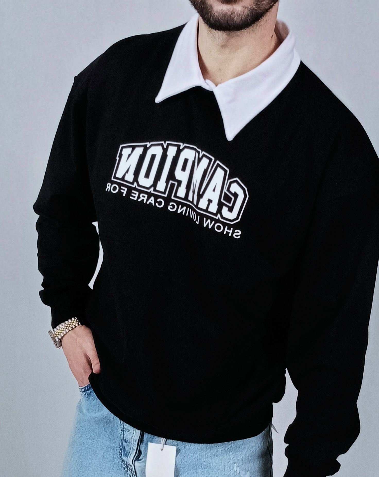 دورس آستین بلند مردانه پاییزه مشکی طرح یقه بلایزر کپی