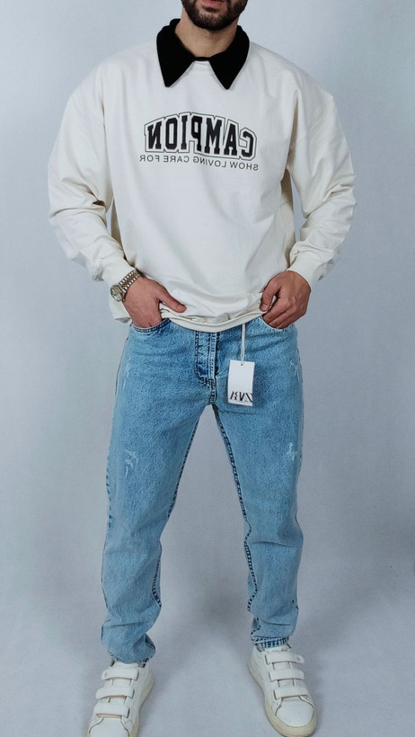 دورس آستین بلند مردانه پاییزه سفید طرح یقه بلایزر