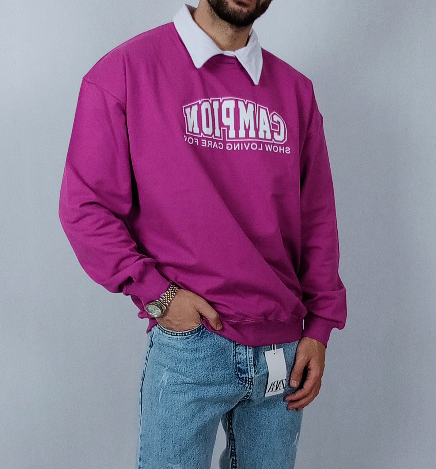 دورس آستین بلند مردانه پاییزه بنفش طرح یقه بلایزر