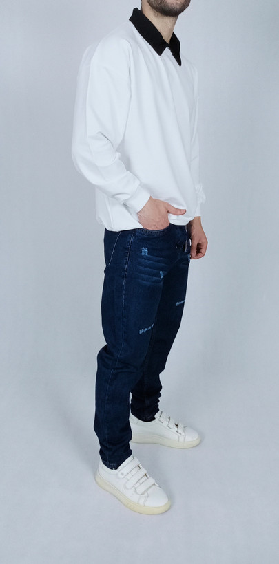 دورس آستین بلند مردانه پاییزه سفید طرح یقه بلایزر