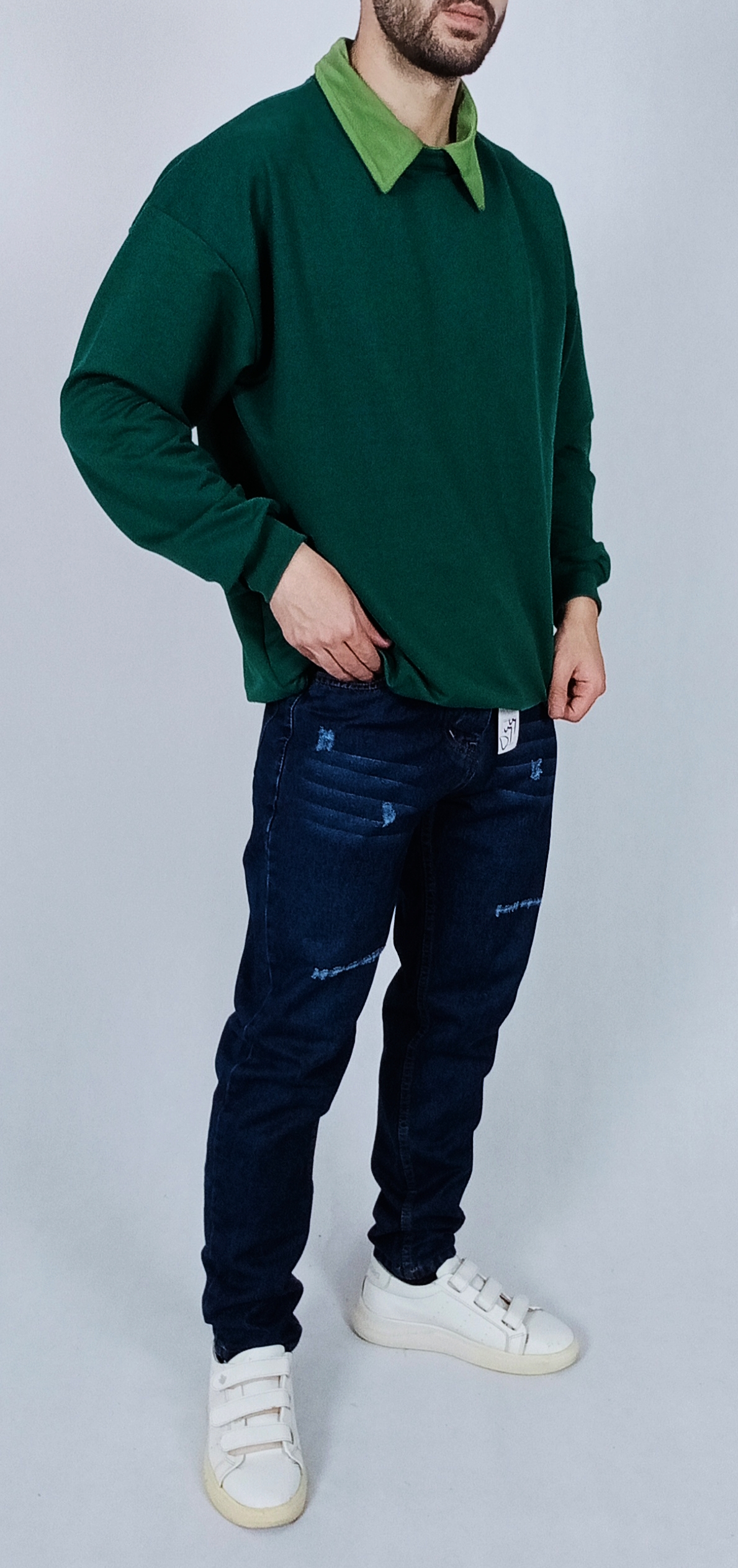 دورس آستین بلند مردانه پاییزه سبز طرح یقه بلایز