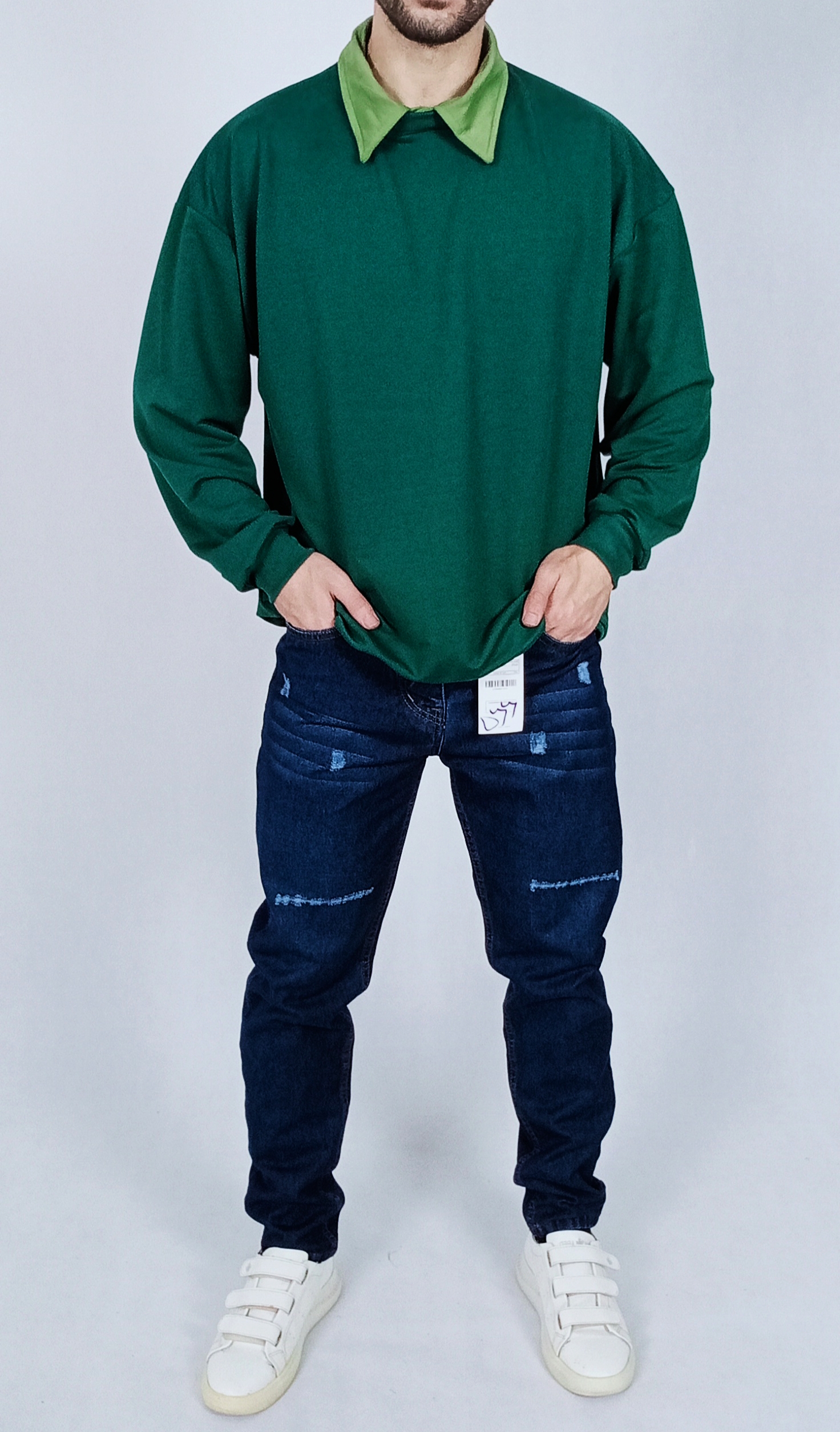 دورس آستین بلند مردانه پاییزه سبز طرح یقه بلایز