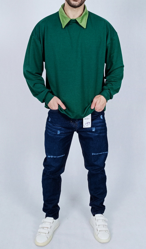 دورس آستین بلند مردانه پاییزه سبز طرح یقه بلایز