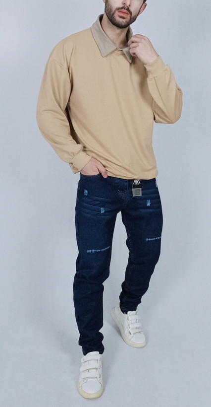 دورس آستین بلند مردانه پاییزه کرم طرح یقه بلایزر