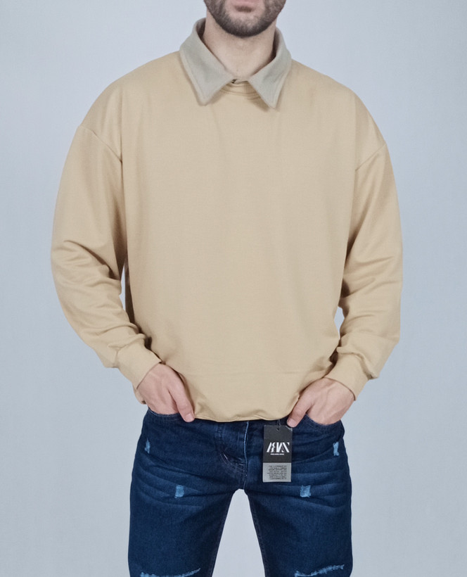 دورس آستین بلند مردانه پاییزه کرم طرح یقه بلایزر
