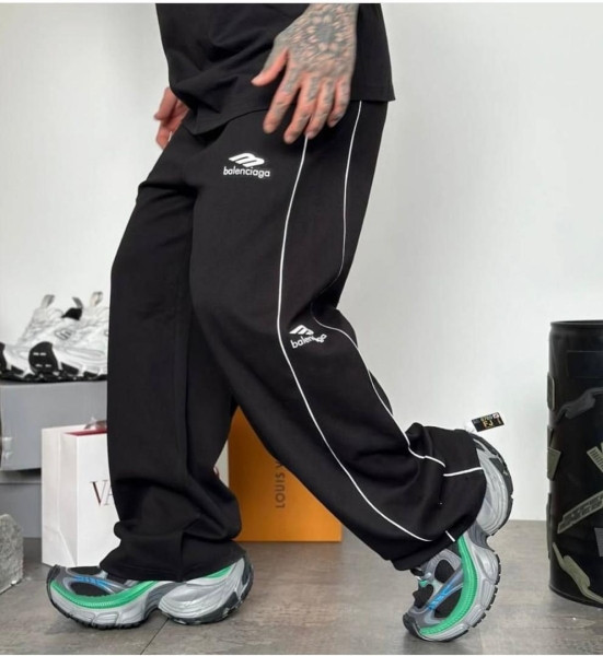 شلوار بگ مردانه پارچه ای مشکی طرح دو خط