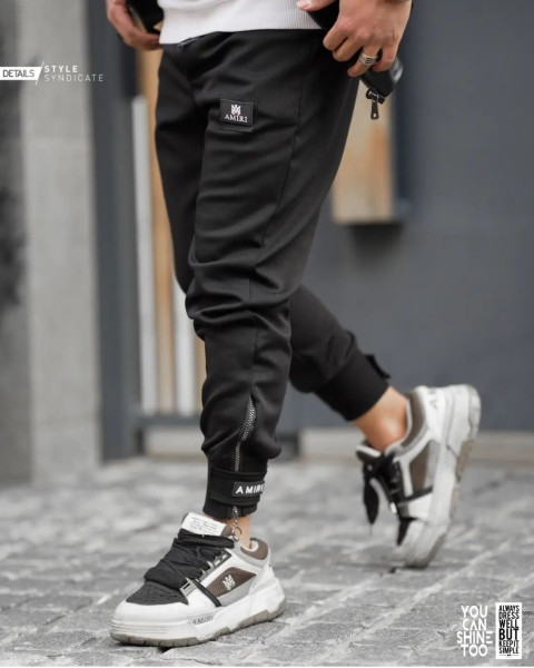 شلوار اسلش مردانه مشکی طرح دمپا زیپ