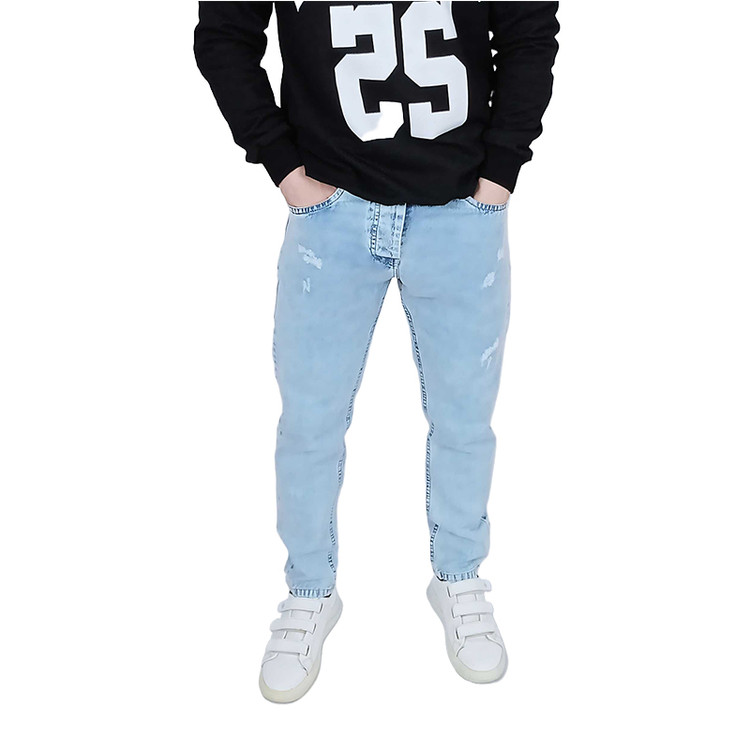 شلوار مام فیت مردانه آبی آسمانی طرح زاپدار