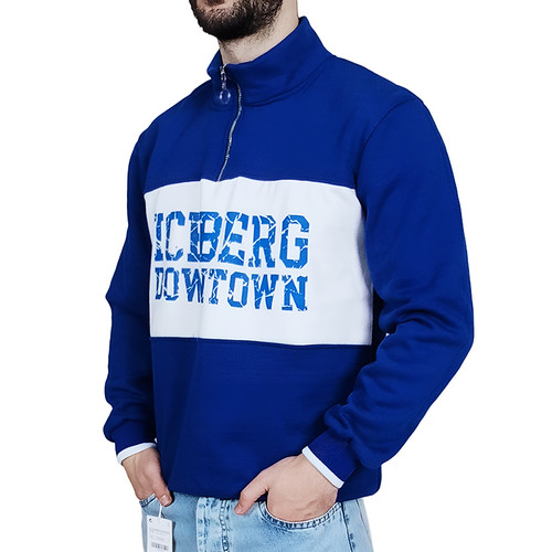 دورس  مردانه یقه نیم زیپ آبی سفید طرح ICE