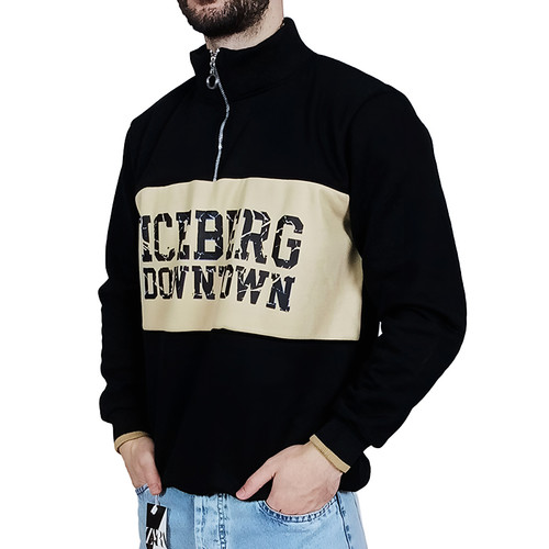 دورس  مردانه یقه نیم زیپ مشکی زرد طرح ICE