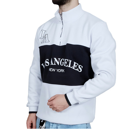 دورس مردانه یقه نیم زیپ سفید طوسی طرح LA