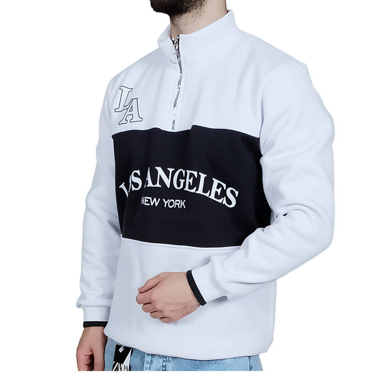 دورس مردانه یقه نیم زیپ سفید طوسی طرح LA
