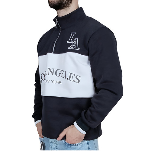 دورس مردانه یقه نیم زیپ طوسی سفید طرح LA