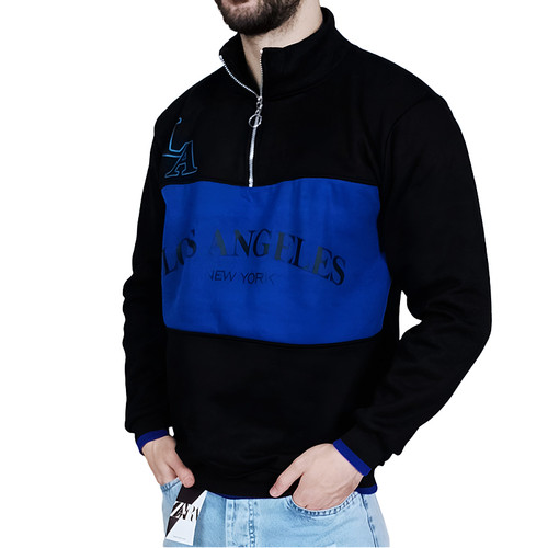 دورس مردانه یقه نیم زیپ مشکی آبی طرح LA