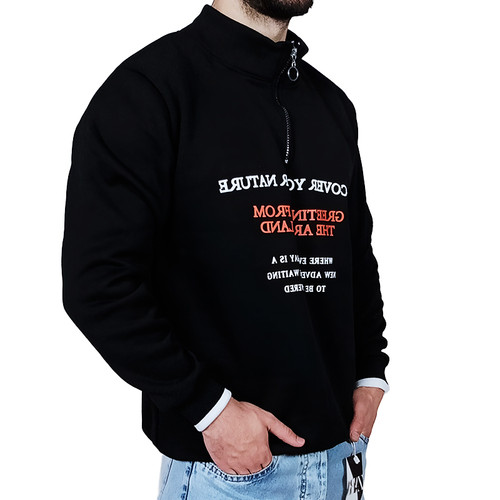 Black half-zip collar for men with front writing