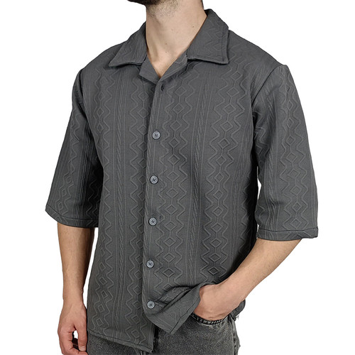 پیراهن آستین کوتاه مردانه طوسی طرح باکسی