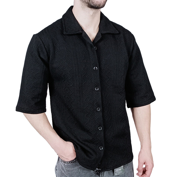 پیراهن آستین کوتاه مردانه مشکی طرح باکسی