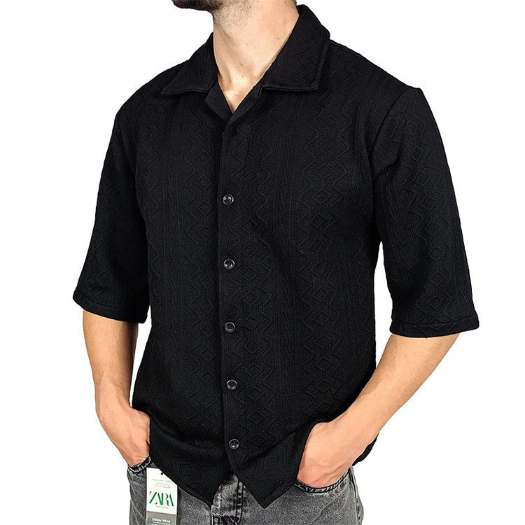 پیراهن آستین کوتاه مردانه مشکی طرح باکسی | وایت رز