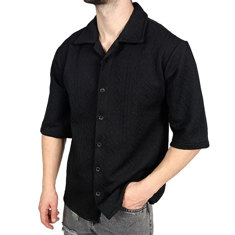 پیراهن آستین کوتاه مردانه مشکی طرح باکسی|خرید از اردبیل