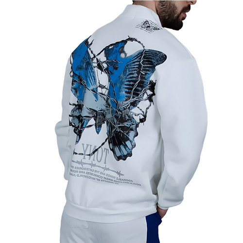 خرید دورس نیم زیپ سفید طرح پروانه