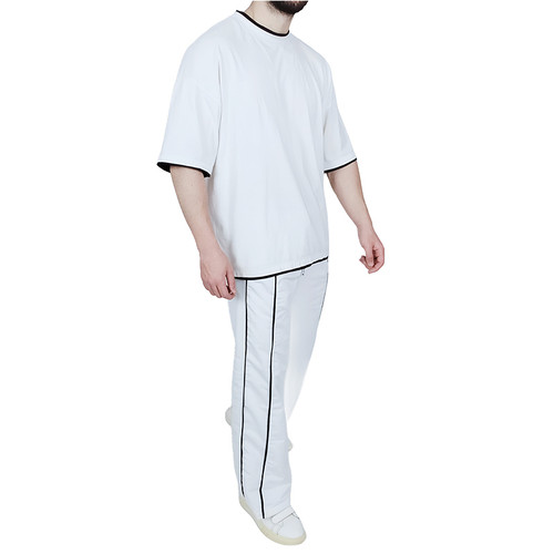 شلوار راحتی بگ طرح دو  خط سفید در خلخال