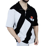 خرید تیشرت نیم زیپ مردانه مشکی سفید طرح راه راه