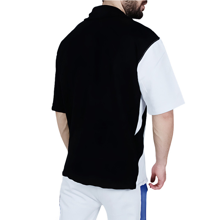 تیشرت نیم زیپ مردانه مشکی سفید طرح راه راه