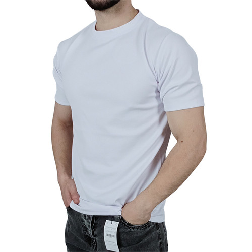 تیشرت آستین کوتاه  ساده مردانه سفید طرح بیسکویتی